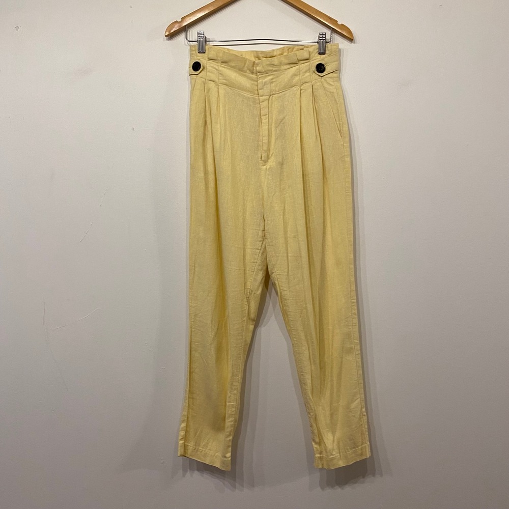 JDY Jacqueline de Yong Butter Yellow Linen Blend High Paperbag Waist Pants Sz 36